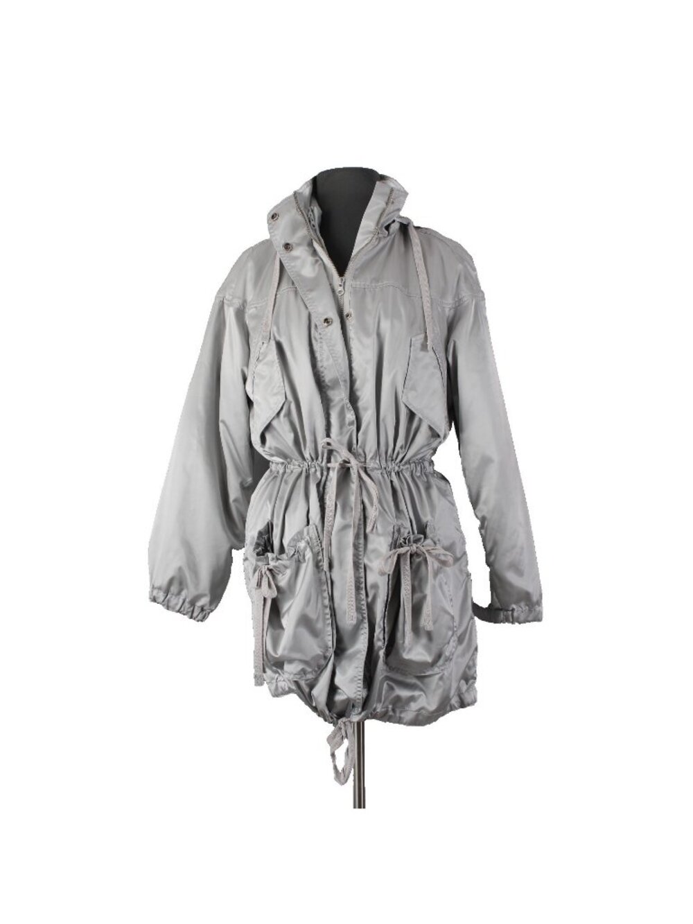 Liz Claiborne Jacket Sz S Silver Hooded Zipper Pockets 100% Polyester Jacket